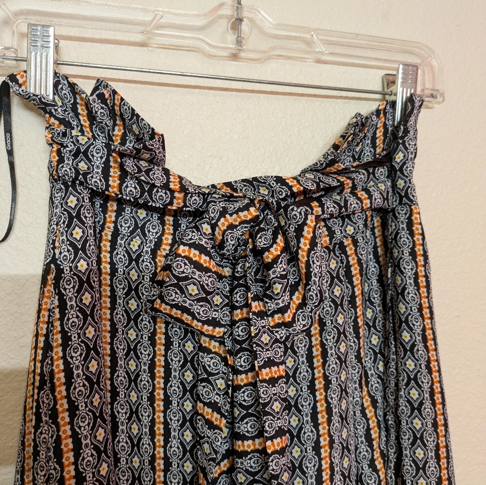 Gracia Striped Women's Long- Wide-Leg Black and Orange Goucho Pants Size Medium. - Picture 6 of 9